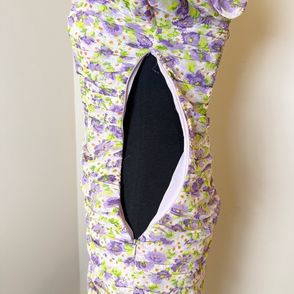 ZARA Ruched Floral Dress Small - Picture 10 of 12